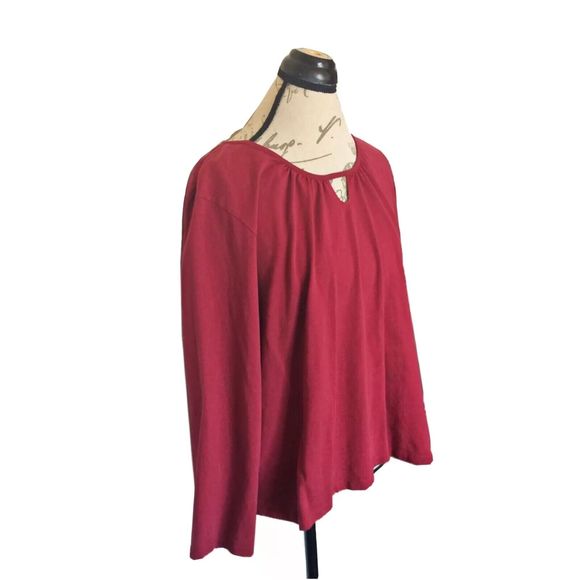 Liz Claiborne Woman Size 2X Red Blouse Keyhole Neck Pleated Long Sleeve Cotton - Picture 2 of 11